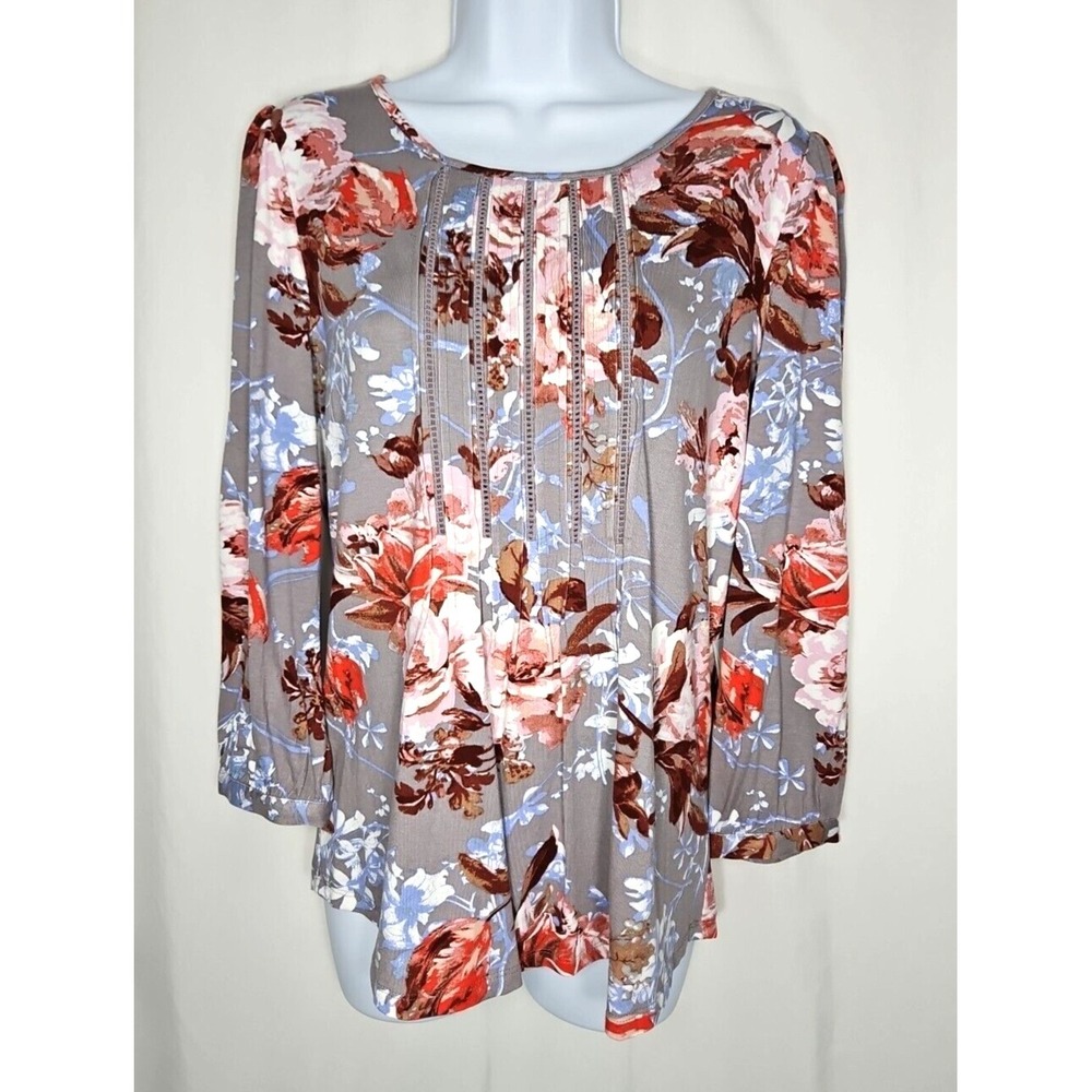 Daniel Rainn Women's Gray Floral 3/4-Sleeve Pullover Blouse Size XS NWT